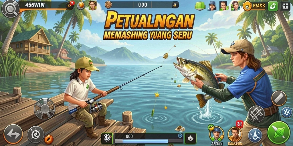 Screenshot utama gameplay <strong>456WIN</strong> yang menunjukkan aksi memancing yang mendebarkan.