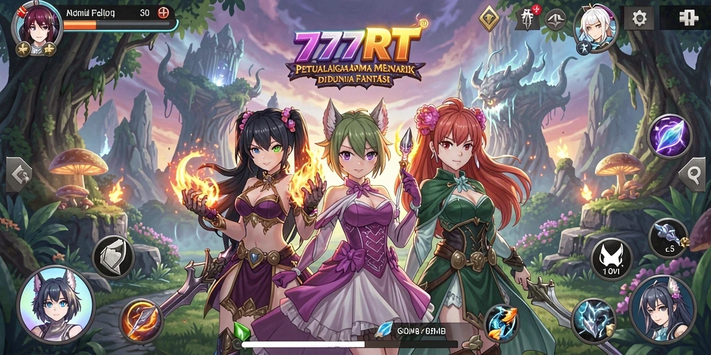 Tampilan gameplay seru 777RT dengan karakter Anime yang menarik.