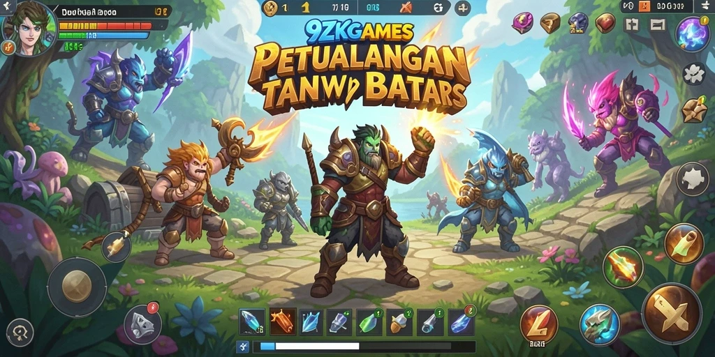 Tangkapan layar utama 9ZKGAMES menampilkan aksi pertempuran RPG yang mendebarkan.