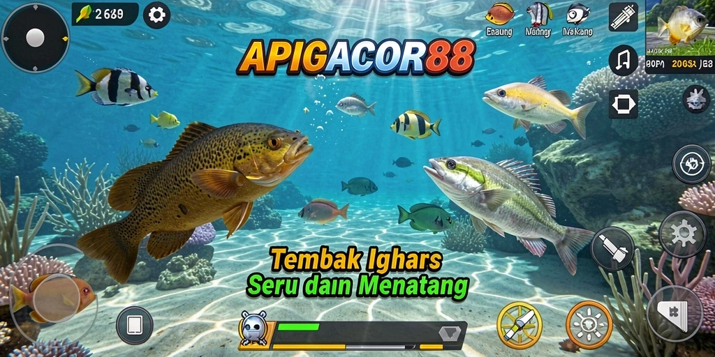 Tampilan gameplay seru dalam APIGACOR88 dengan ikan yang beragam.