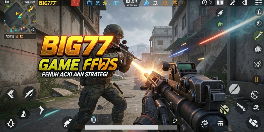 Tangkapan layar utama BIG77 menampilkan aksi gameplay FPS yang intens dan mendebarkan.