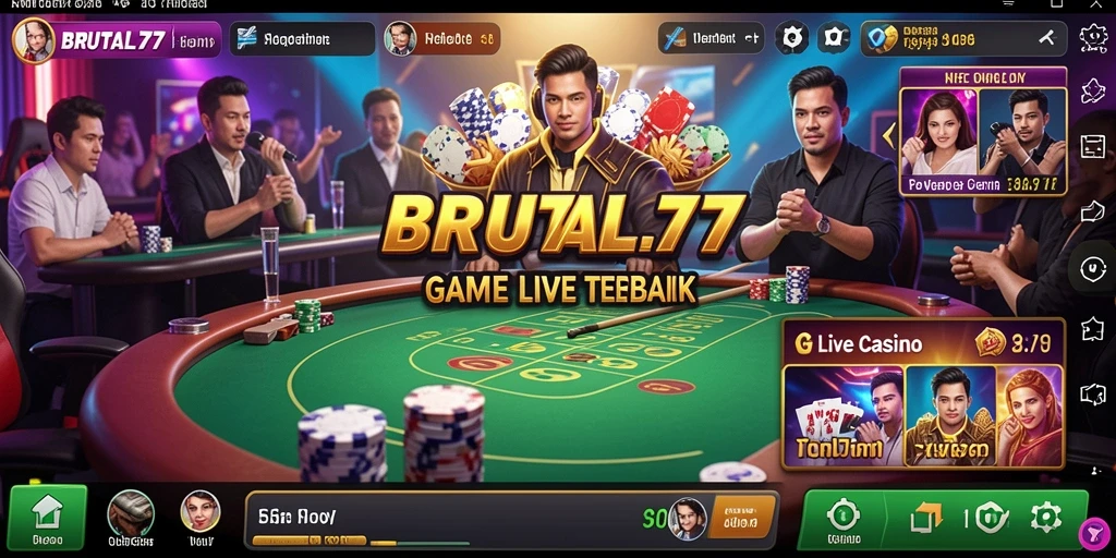 Tampilan gameplay BRUTAL77 dengan dealer langsung dan interaksi pemain.