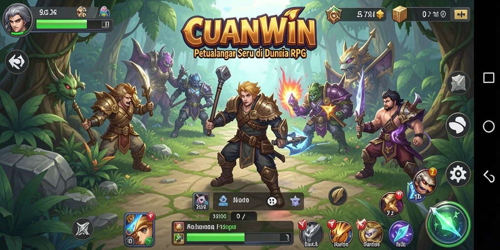 Tampilan gameplay CUANWIN dengan pertempuran yang mendebarkan dan karakter menarik.