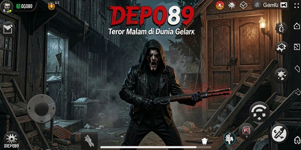 Screenshot DEPO89 menampilkan momen menegangkan dengan efek gelap dan menyeramkan.