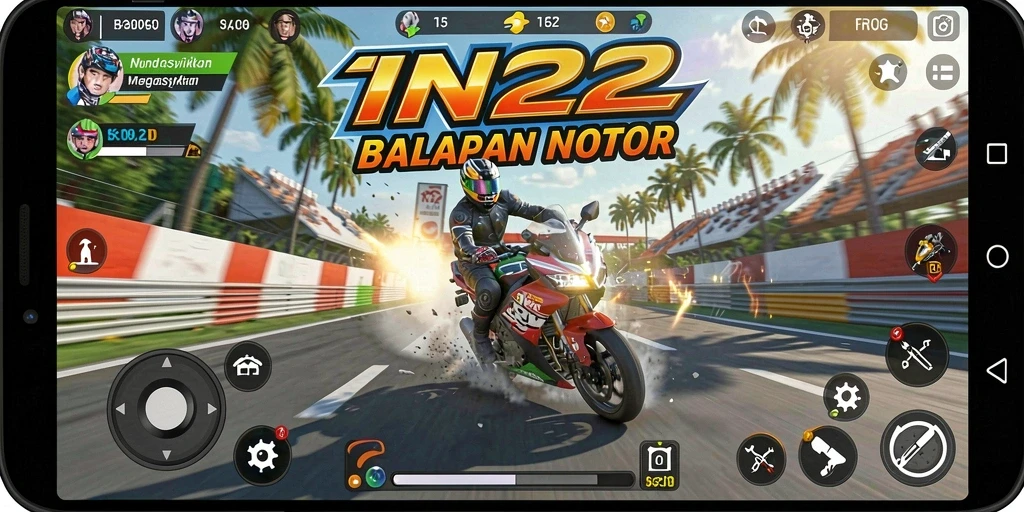 Screenshot gameplay <strong>IN22</strong> menampilkan balapan motor yang seru dan mendebarkan.