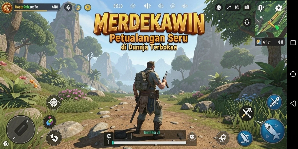 Tampilan gameplay seru dan interaktif dalam dunia terbuka MERDEKAWIN.