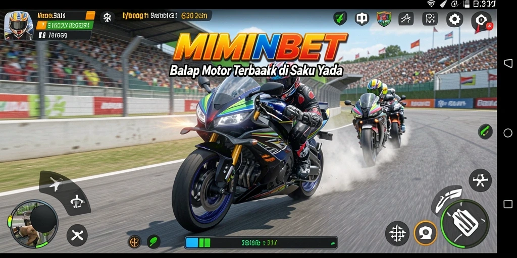 Screenshot gameplay MIMINBET dengan balapan motor seru.
