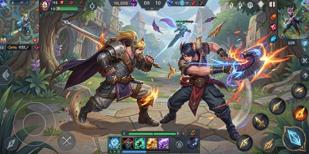 Tangkapan layar gameplay seru dari MLBB8 yang menampilkan pertarungan intens.