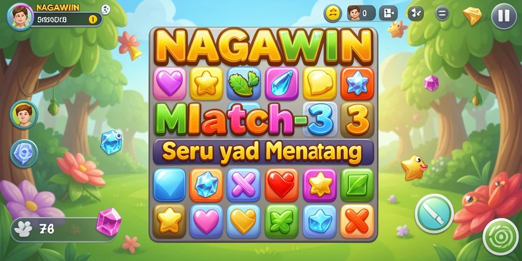 Tampilan gameplay seru dari NAGAWIN dengan kombinasi batu permata yang menantang.
