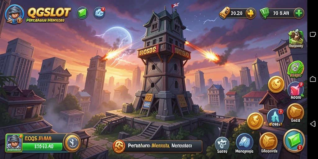Tampilan screenshot gameplay <strong>QQSLOT</strong> yang menakjubkan dalam mode Tower Defense.