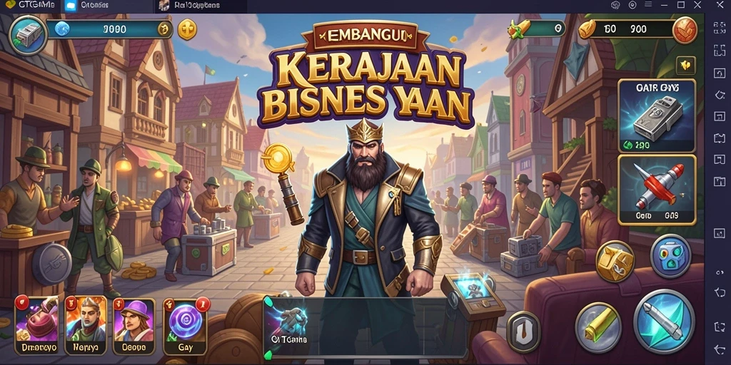 Tampilan screenshot dari gameplay QTGAME yang menunjukkan manajemen bisnis.