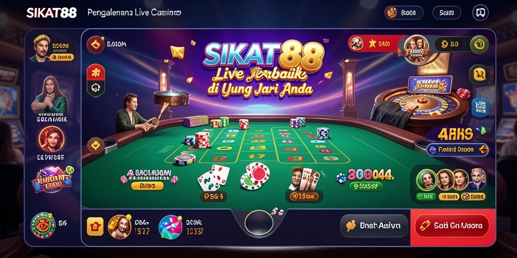 Screenshot gameplay SIKAT88 yang menampilkan dealer langsung dan suasana kasino.
