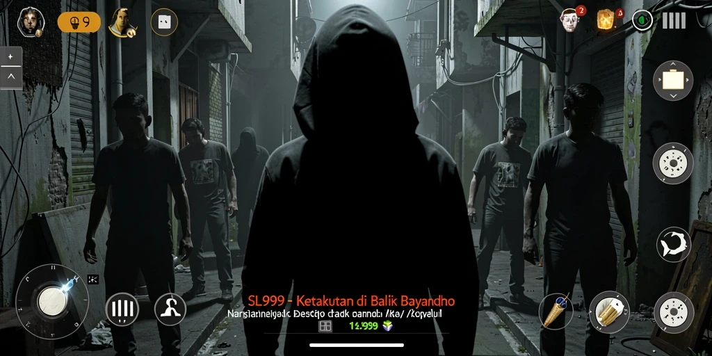 Tangkapan layar utama SL999 menampilkan suasana gelap dan menakutkan saat bermain.