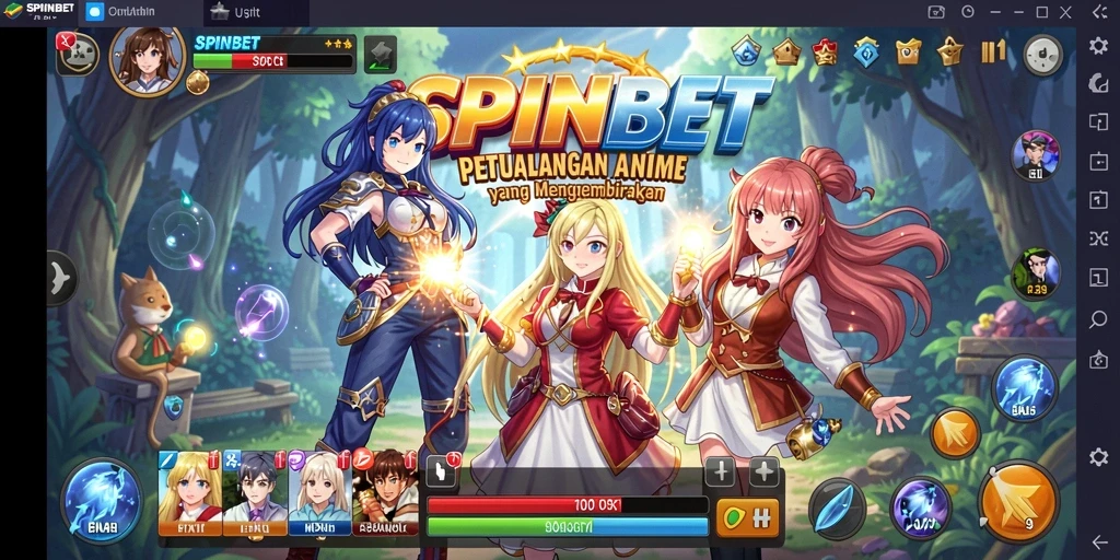Cuplikan gameplay SPINBET yang menampilkan pertarungan karakter anime.