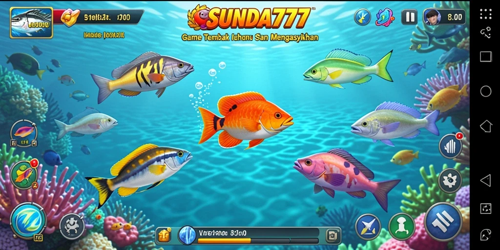 Tampilan gameplay SUNDA777 dengan aksi menembak ikan yang seru.