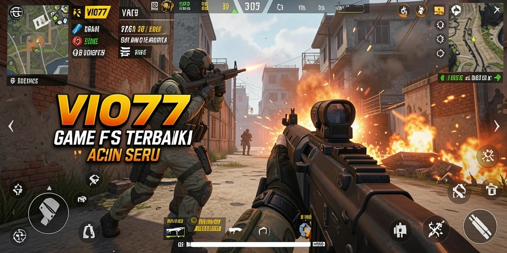 Tangkapan layar VIO77 menampilkan aksi menembak intens dan grafis menawan.